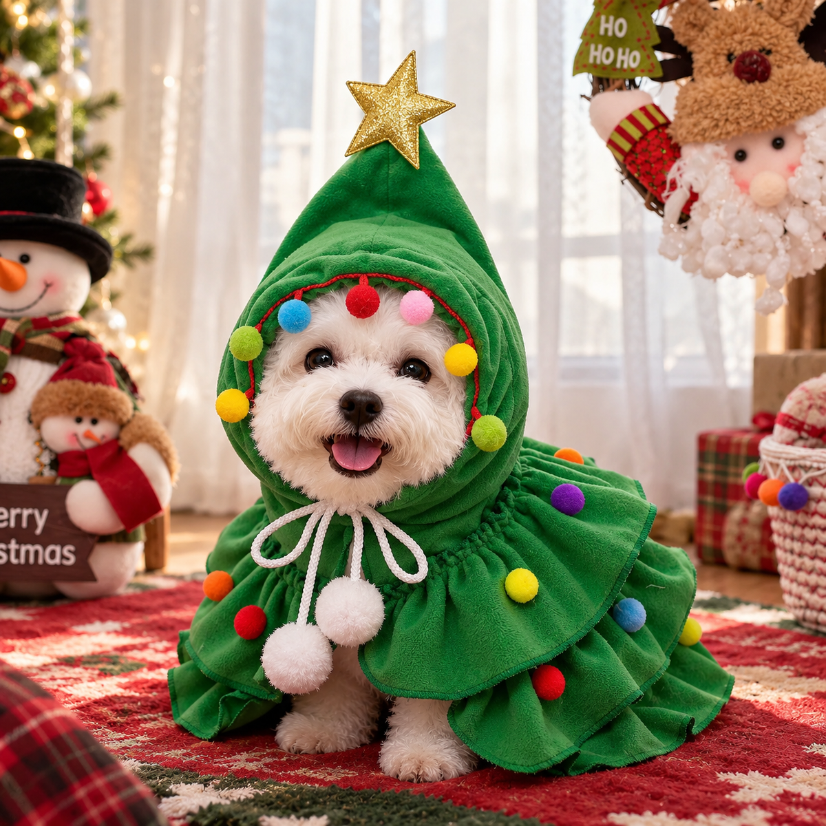 Christmas Tree Pet Costume with Star Hood
